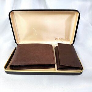 Buxton Natural Brown Mouton Leather Convertible Wallet Set With Keychain Holder